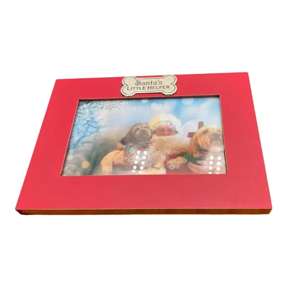 Santa’s‎ Little Helper - Red 4x6 Picture Frame With Silver Decorative Bone. EUC